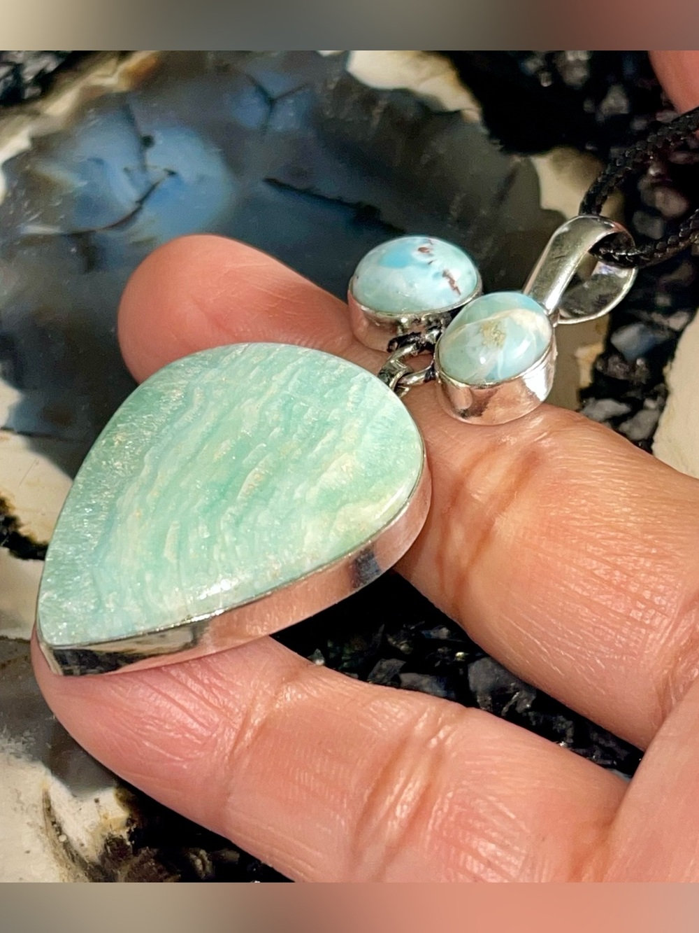 Larimar & Amazonite “The PeaceMaker Crystal” Pendant 2 1/2”